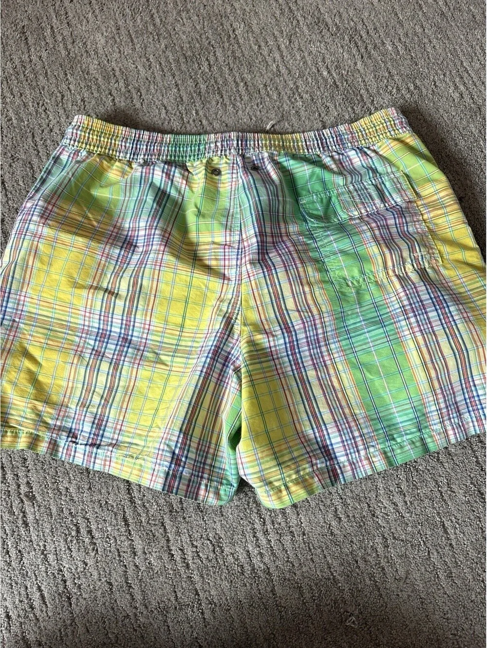 Polo Ralph Lauren Madras Plaid Swim Trunks Large Yellow Multicolor Quick Dry